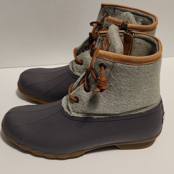 Women's Sperry Saltwater Duck Rain Boot Wool Embossed Thinsulate Gray US Size 9 - Picture 9 of 11